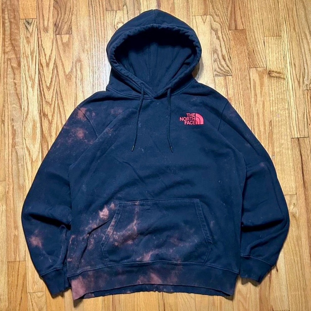 The North Face Vintage Men's custom-bleached distressed Navy and Pink Hoodie